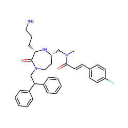 CN(C[C@@H]1CCN(CC(c2ccccc2)c2ccccc2)C(=O)[C@H](CCCN)N1)C(=O)/C=C/c1ccc(F)cc1 ZINC000118697052