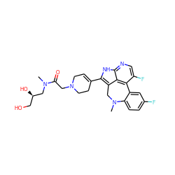 CN(C[C@H](O)CO)C(=O)CN1CC=C(c2[nH]c3ncc(F)c4c3c2CN(C)c2ccc(F)cc2-4)CC1 ZINC001772615029