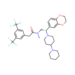 CN(C[C@H](c1ccc2c(c1)OCCO2)N1CCC(N2CCCCC2)CC1)C(=O)Cc1cc(C(F)(F)F)cc(C(F)(F)F)c1 ZINC000027518299