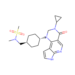 CN(C[C@H]1CC[C@H](N2CN(C3CC3)C(=O)c3cnc4[nH]ccc4c32)CC1)S(C)(=O)=O ZINC001772639947