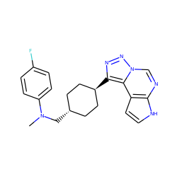 CN(C[C@H]1CC[C@H](c2nnn3cnc4[nH]ccc4c23)CC1)c1ccc(F)cc1 ZINC001772573183