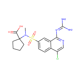 CN(C1(C(=O)O)CCCC1)S(=O)(=O)c1ccc2c(Cl)cnc(N=C(N)N)c2c1 ZINC000014960835