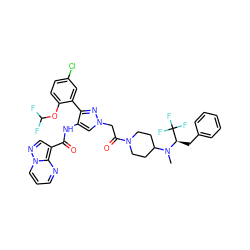 CN(C1CCN(C(=O)Cn2cc(NC(=O)c3cnn4cccnc34)c(-c3cc(Cl)ccc3OC(F)F)n2)CC1)[C@H](Cc1ccccc1)C(F)(F)F ZINC001772656881