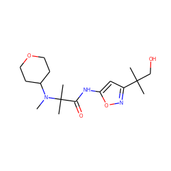 CN(C1CCOCC1)C(C)(C)C(=O)Nc1cc(C(C)(C)CO)no1 ZINC000141825382