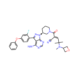 CN(C1COC1)C(C)(C)/C=C(\C#N)C(=O)N1CCC[C@H](n2nc(-c3ccc(Oc4ccccc4)cc3F)c3c(N)ncnc32)C1 ZINC000207784889