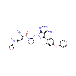 CN(C1COC1)C(C)(C)/C=C(\C#N)C(=O)N1CCC[C@H]1Cn1nc(-c2ccc(Oc3ccccc3)cc2F)c2c(N)ncnc21 ZINC000207779092