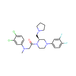 CN(CC(=O)N1CCN(c2ccc(F)c(F)c2)C[C@@H]1CN1CCCC1)c1ccc(Cl)c(Cl)c1 ZINC000040979962