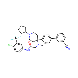 CN(CC(=O)Nc1ccc(Cl)c(C(F)(F)F)c1)C1(c2ccc(-c3cccc(C#N)c3)cc2)CCN(C2CCCC2)CC1 ZINC000038157914