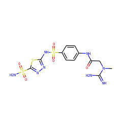 CN(CC(=O)Nc1ccc(S(=O)(=O)Nc2nnc(S(N)(=O)=O)s2)cc1)C(=N)N ZINC000013800591