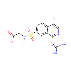 CN(CC(=O)O)S(=O)(=O)c1ccc2c(Cl)cnc(N=C(N)N)c2c1 ZINC000014960747