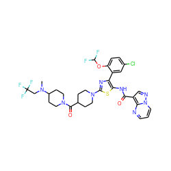 CN(CC(F)(F)F)C1CCN(C(=O)C2CCN(c3nc(-c4cc(Cl)ccc4OC(F)F)c(NC(=O)c4cnn5cccnc45)s3)CC2)CC1 ZINC001772597122