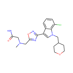 CN(CC(N)=O)Cc1nc(-c2cn(CC3CCOCC3)c3c(Cl)cccc23)no1 ZINC000034891619