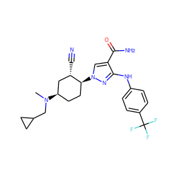 CN(CC1CC1)[C@@H]1CC[C@H](n2cc(C(N)=O)c(Nc3ccc(C(F)(F)F)cc3)n2)[C@@H](C#N)C1 ZINC000221889631