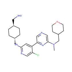 CN(CC1CCOCC1)c1cncc(-c2cc(N[C@H]3CC[C@H](CN)CC3)ncc2Cl)n1 ZINC000261174312