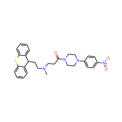 CN(CCC(=O)N1CCN(c2ccc([N+](=O)[O-])cc2)CC1)CCC1c2ccccc2Sc2ccccc21 ZINC000040866581