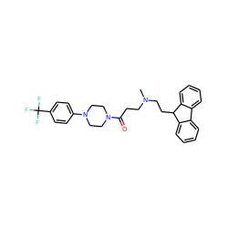 CN(CCC(=O)N1CCN(c2ccc(C(F)(F)F)cc2)CC1)CCC1c2ccccc2-c2ccccc21 ZINC000040893343