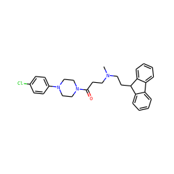 CN(CCC(=O)N1CCN(c2ccc(Cl)cc2)CC1)CCC1c2ccccc2-c2ccccc21 ZINC000040914834