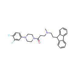 CN(CCC(=O)N1CCN(c2ccc(F)c(F)c2)CC1)CCC1c2ccccc2-c2ccccc21 ZINC000003816239