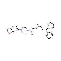 CN(CCC(=O)N1CCN(c2ccc3c(c2)OCO3)CC1)CCC1c2ccccc2-c2ccccc21 ZINC000040951911