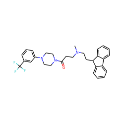 CN(CCC(=O)N1CCN(c2cccc(C(F)(F)F)c2)CC1)CCC1c2ccccc2-c2ccccc21 ZINC000040972371