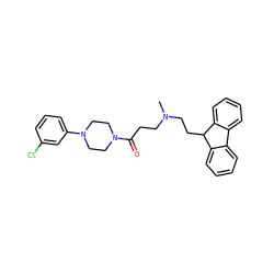 CN(CCC(=O)N1CCN(c2cccc(Cl)c2)CC1)CCC1c2ccccc2-c2ccccc21 ZINC000040409124