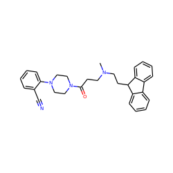 CN(CCC(=O)N1CCN(c2ccccc2C#N)CC1)CCC1c2ccccc2-c2ccccc21 ZINC000040421597