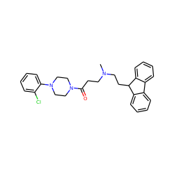 CN(CCC(=O)N1CCN(c2ccccc2Cl)CC1)CCC1c2ccccc2-c2ccccc21 ZINC000040897423