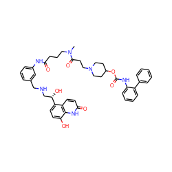 CN(CCCC(=O)Nc1cccc(CNC[C@H](O)c2ccc(O)c3[nH]c(=O)ccc23)c1)C(=O)CCN1CCC(OC(=O)Nc2ccccc2-c2ccccc2)CC1 ZINC000169685070