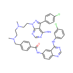 CN(CCN(C)Cc1ccc(C(=O)Nc2ccc3ncnc(Nc4cccc(Cl)c4)c3c2)cc1)CCn1nc(-c2ccc(Cl)cc2)c2c(N)ncnc21 ZINC000197324201