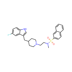 CN(CCN1CCC(Cc2c[nH]c3ccc(F)cc23)CC1)S(=O)(=O)c1ccc2ccccc2c1 ZINC000013826851