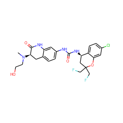 CN(CCO)[C@@H]1Cc2ccc(NC(=O)N[C@@H]3CC(CF)(CF)Oc4cc(Cl)ccc43)cc2NC1=O ZINC000144296726