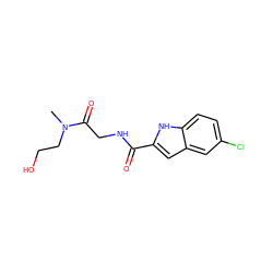 CN(CCO)C(=O)CNC(=O)c1cc2cc(Cl)ccc2[nH]1 ZINC000028121992