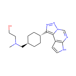 CN(CCO)C[C@H]1CC[C@H](c2nnn3cnc4[nH]ccc4c23)CC1 ZINC001772650114