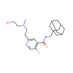 CN(CCO)CCc1cc(C(=O)NCC23CC4CC(CC(C4)C2)C3)c(Cl)cn1 ZINC000043078111