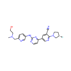 CN(CCO)Cc1ccc(Nc2nccc(-c3cnc(N4CC[C@H](F)C4)c(C#N)c3)n2)cn1 ZINC001772629405