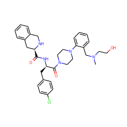 CN(CCO)Cc1ccccc1N1CCN(C(=O)[C@@H](Cc2ccc(Cl)cc2)NC(=O)[C@H]2Cc3ccccc3CN2)CC1 ZINC000028346370