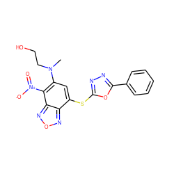 CN(CCO)c1cc(Sc2nnc(-c3ccccc3)o2)c2nonc2c1[N+](=O)[O-] ZINC000020680036