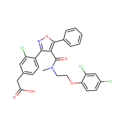 CN(CCOc1ccc(Cl)cc1Cl)C(=O)c1c(-c2ccc(CC(=O)O)cc2Cl)noc1-c1ccccc1 ZINC000037866934