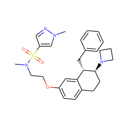 CN(CCOc1ccc2c(c1)[C@H](Cc1ccccc1)[C@@H](N1CCC1)CC2)S(=O)(=O)c1cnn(C)c1 ZINC000143483286