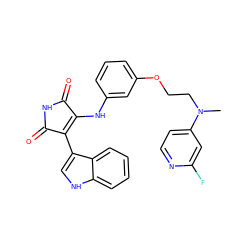 CN(CCOc1cccc(NC2=C(c3c[nH]c4ccccc34)C(=O)NC2=O)c1)c1ccnc(F)c1 ZINC000103271391