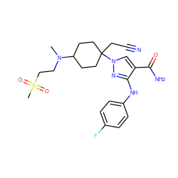 CN(CCS(C)(=O)=O)C1CCC(CC#N)(n2cc(C(N)=O)c(Nc3ccc(F)cc3)n2)CC1 ZINC000220993554