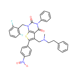 CN(CCc1ccccc1)Cc1c(-c2ccc([N+](=O)[O-])cc2)sc2c1c(=O)n(-c1ccccc1)c(=O)n2Cc1c(F)cccc1F ZINC000027183410