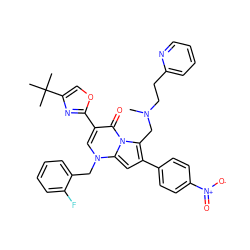 CN(CCc1ccccn1)Cc1c(-c2ccc([N+](=O)[O-])cc2)cc2n(Cc3ccccc3F)cc(-c3nc(C(C)(C)C)co3)c(=O)n12 ZINC000027323896