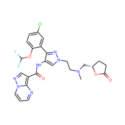 CN(CCn1cc(NC(=O)c2cnn3cccnc23)c(-c2cc(Cl)ccc2OC(F)F)n1)C[C@@H]1CCC(=O)O1 ZINC001772655915