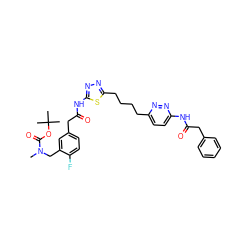 CN(Cc1cc(CC(=O)Nc2nnc(CCCCc3ccc(NC(=O)Cc4ccccc4)nn3)s2)ccc1F)C(=O)OC(C)(C)C ZINC000169698499