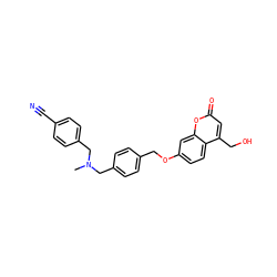 CN(Cc1ccc(C#N)cc1)Cc1ccc(COc2ccc3c(CO)cc(=O)oc3c2)cc1 ZINC000473134129