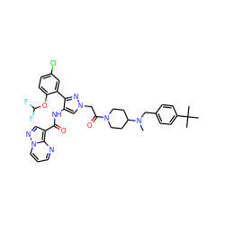 CN(Cc1ccc(C(C)(C)C)cc1)C1CCN(C(=O)Cn2cc(NC(=O)c3cnn4cccnc34)c(-c3cc(Cl)ccc3OC(F)F)n2)CC1 ZINC001772575000