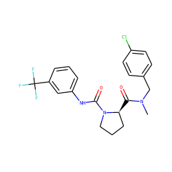 CN(Cc1ccc(Cl)cc1)C(=O)[C@H]1CCCN1C(=O)Nc1cccc(C(F)(F)F)c1 ZINC000040866344