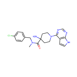 CN(Cc1ccc(Cl)cc1)C(=O)C1(N)CCN(c2ncnc3[nH]ccc23)CC1 ZINC000045355777