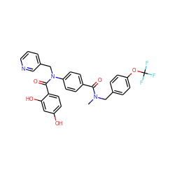 CN(Cc1ccc(OC(F)(F)F)cc1)C(=O)c1ccc(N(Cc2cccnc2)C(=O)c2ccc(O)cc2O)cc1 ZINC000653778458